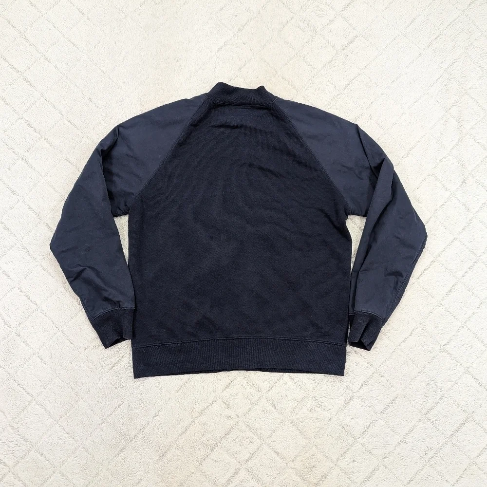J. Crew Jacket Mens L Blue Navy Bomber Button Snap Varsity Sporting Goods Cotton